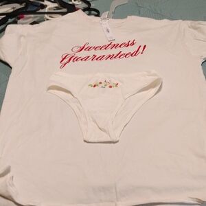 Victoria Secret Pink White Tee and Matching Briefs Set with Red Script